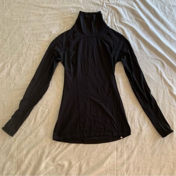 Lululemon Black Turtleneck Long Sleeverunning Shirt with Lace Panel Detail - Picture 1 of 5